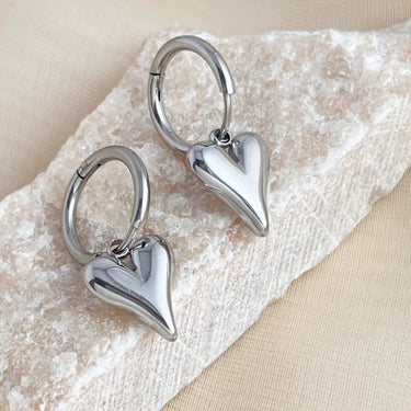 HEART CHARM HOOP EARRINGS SILVER - STUDIO JO STORE